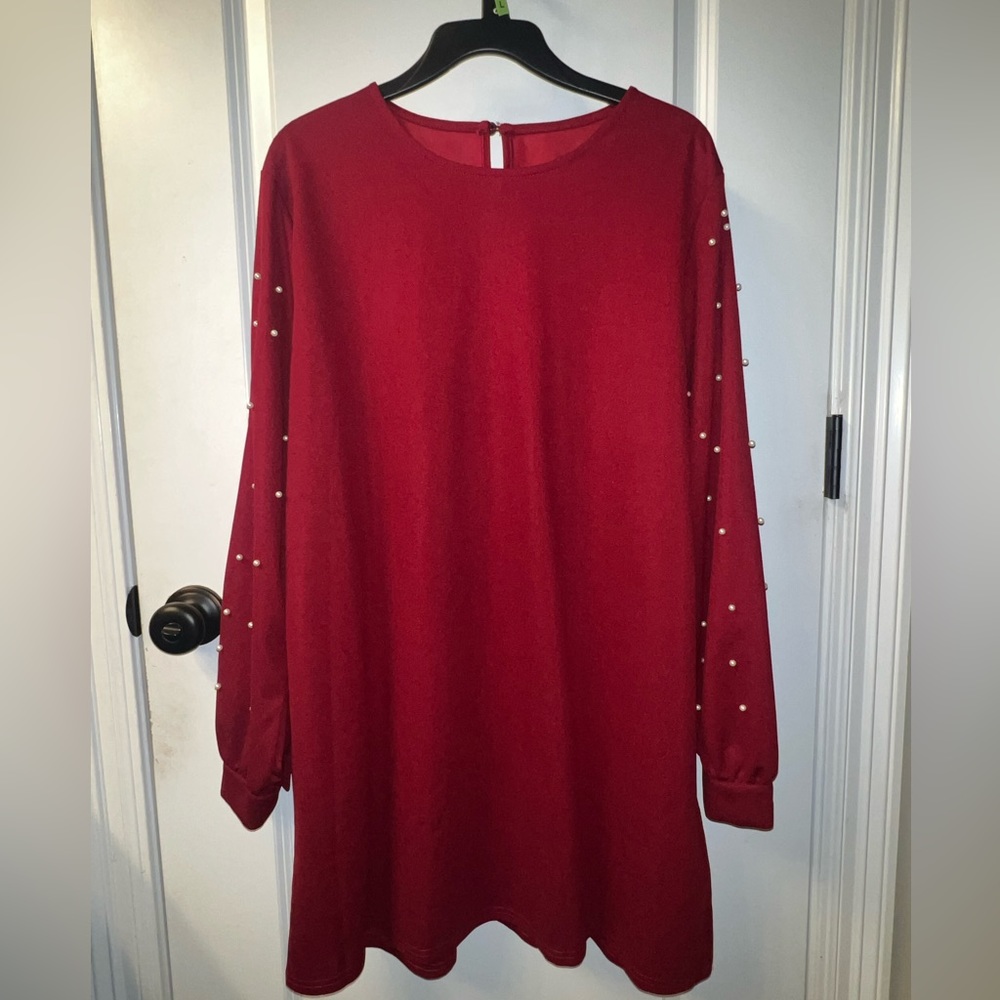 Red Pearl Sleeved Christmas Dress